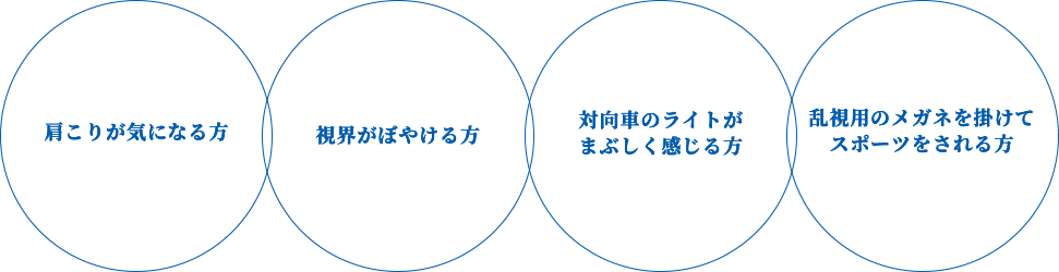 肩こりが気になる方 視界がぼやける方 対向車のライトがまぶしく感じる方 乱視用のメガネを掛けてスポーツをされる方